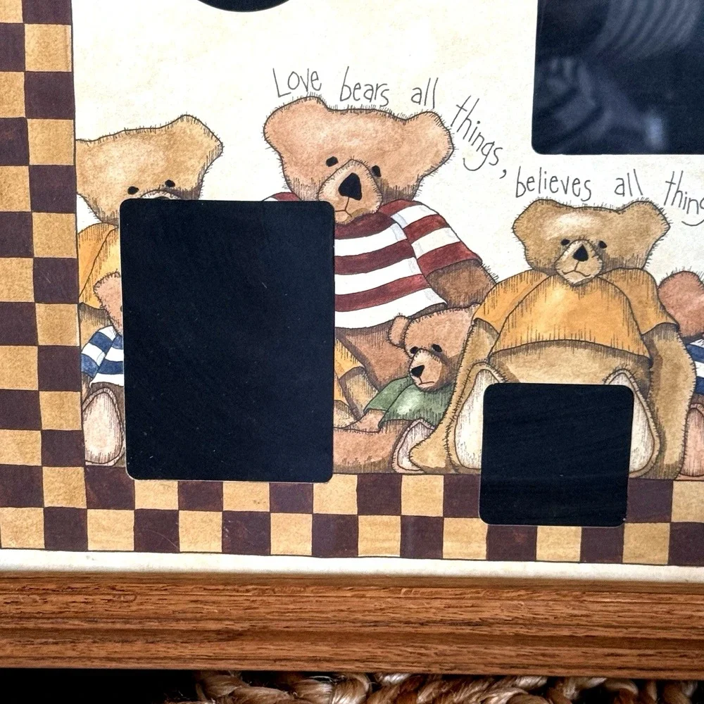 Vintage Teddy Bear Collage Picture Frame 19 x 15 Love Endures All Things Cottage